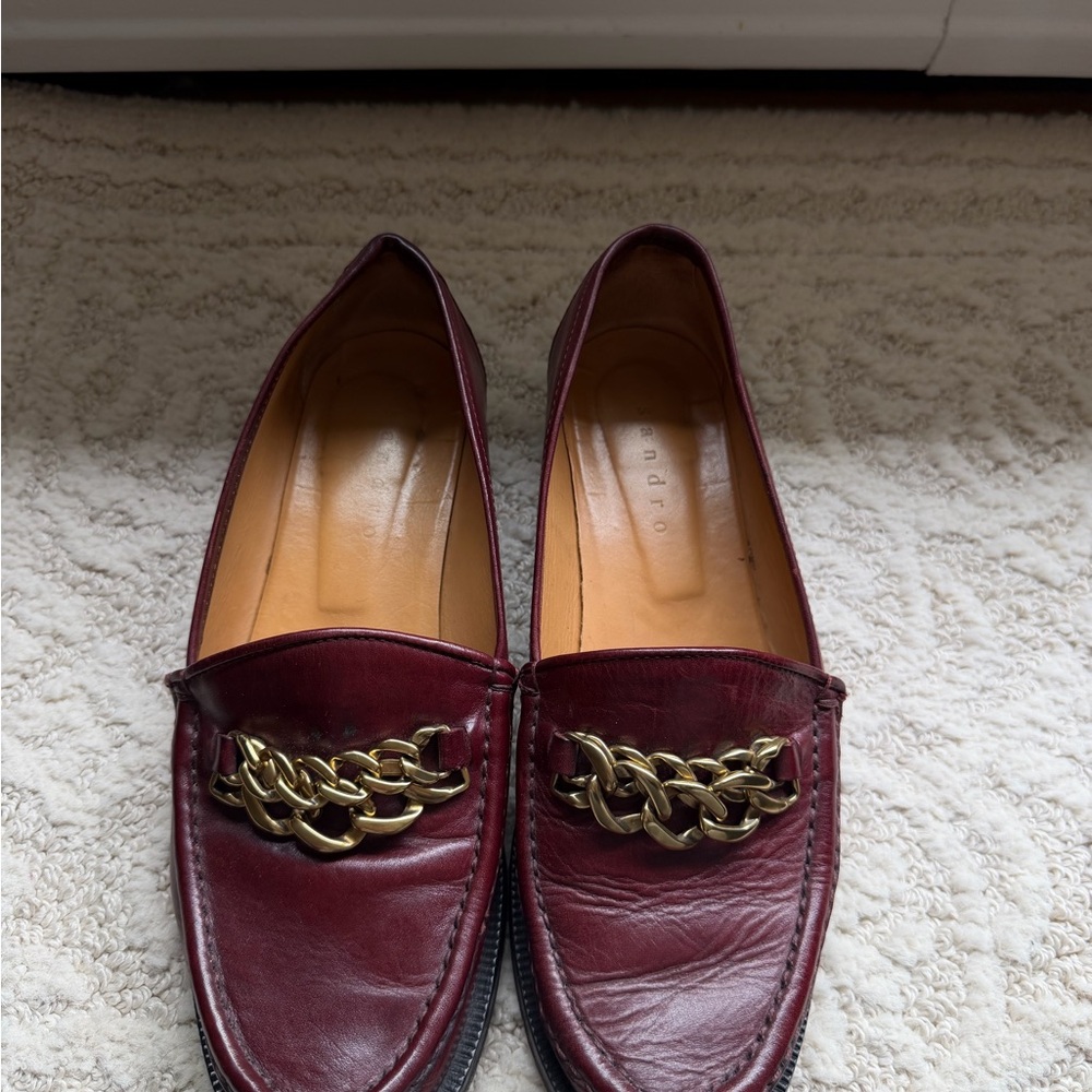 Sandro Paris Burgundy Leather Chain Loafers